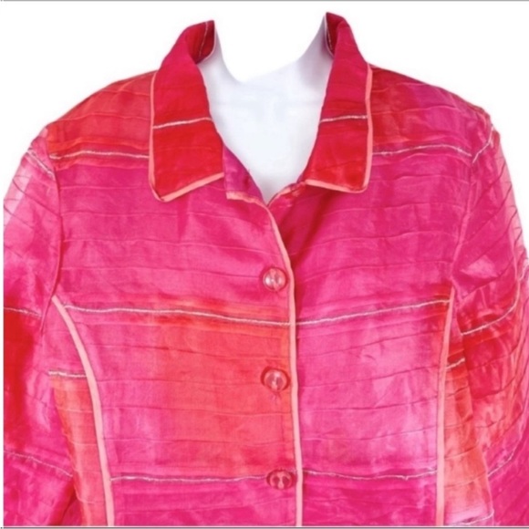 SHARON ANTHONY silk pleated textured jacket L - Picture 2 of 8